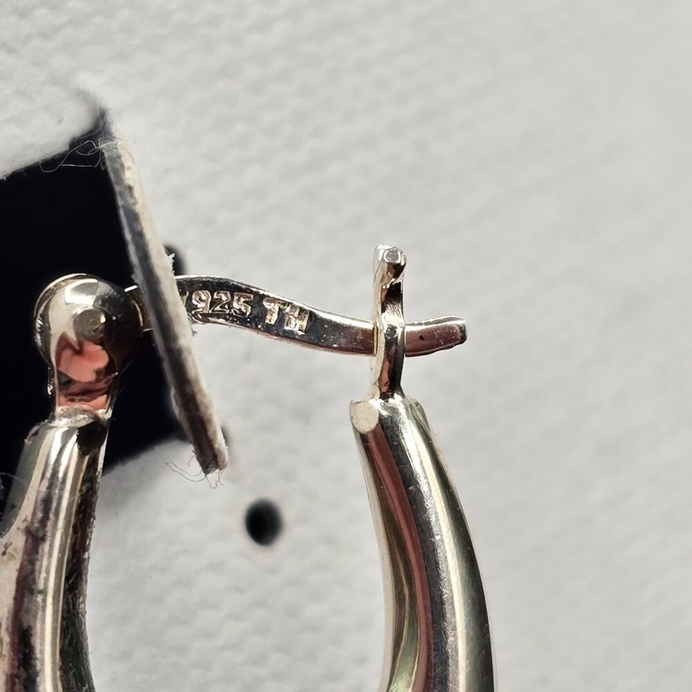 Argento Vivo Sterling Silver Puffy Hoop Earrings .75" Tapered Snap Back Closure - Picture 2 of 6